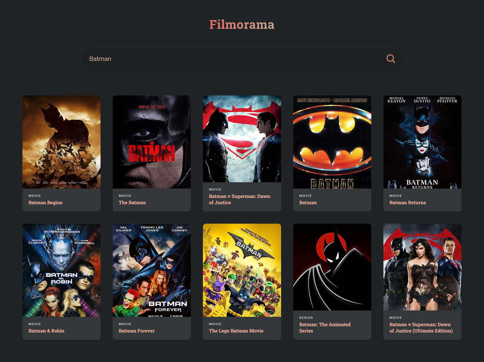 aperçu page projet filmorama